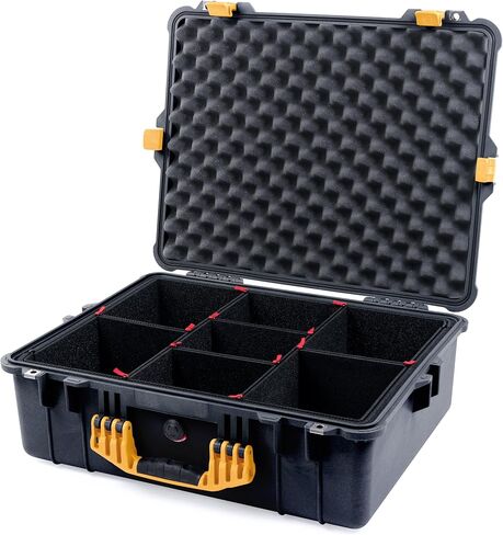 Pelican 1600 Case by Colorcase - Black - Size Size Case Waterproof مع نظام مقسم Trekpak ورغوة الغطاء المعقدة - المقبض الأسود والمزالج in Kuwait