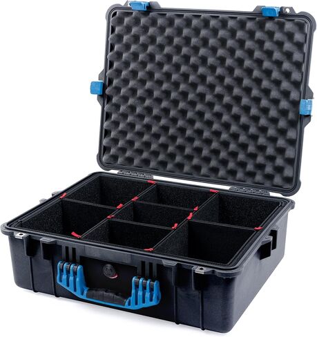 Pelican 1600 Case by Colorcase - Black - Size Size Case Waterproof مع نظام مقسم Trekpak ورغوة الغطاء المعقدة - المقبض الأسود والمزالج in Kuwait