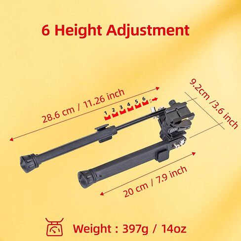 Elkeer pipot bipod bipod for picatinny weaver ، مع 1/4 "محول المسمار ، 90 درجة قابلة للطي ، 7-10" in Kuwait