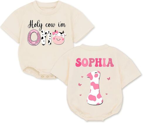 Personalized Holy Cow Im One Birthday Romper Girl, Holy Cow Im One Outfit Girl, Holy Cow Im One Birthday in Saudi Arabia