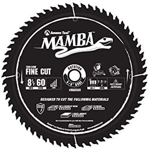أداة Amana Mamba MA8560 كربيد ترقيب الشفرة الدائرية الرقيقة من الخشب الرقائقي الخشبي ، الصفائح ، 8-1/2 بوصة ديا × 6T ، ATB+F ، 8 درجة ، 5/8 تجويف ، قطع ناعمة in Kuwait