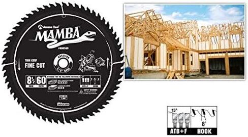 أداة Amana Mamba MA8560 كربيد ترقيب الشفرة الدائرية الرقيقة من الخشب الرقائقي الخشبي ، الصفائح ، 8-1/2 بوصة ديا × 6T ، ATB+F ، 8 درجة ، 5/8 تجويف ، قطع ناعمة in Kuwait