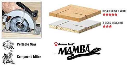 أداة Amana Mamba MA8560 كربيد ترقيب الشفرة الدائرية الرقيقة من الخشب الرقائقي الخشبي ، الصفائح ، 8-1/2 بوصة ديا × 6T ، ATB+F ، 8 درجة ، 5/8 تجويف ، قطع ناعمة in Kuwait