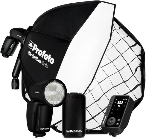 Profoto A10 On-Camera Flash Light for Canon Bundle with Connect Pro, Clic Softbox 2.3-feet Octa, Softgrid and Li-Ion Battery 2S1P (5 Items) in Saudi Arabia