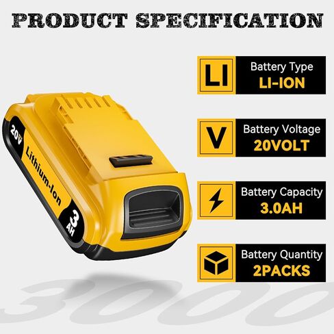 DCB201 2PACK 3.0AH استبدال DEWALT 20V بطارية DCB206 DCB207 DCB204 DCB201 متوافق مع DEWALT 20V MAX بطارية DCD/DCF/DCG/DCS أدوات الطاقة in Kuwait