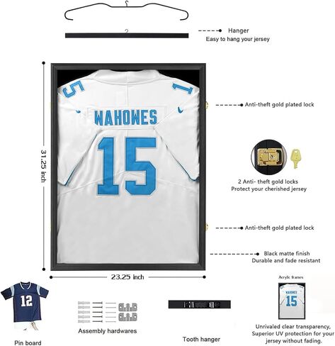 Jersey Frame Display Case 2 Pack -Jersey Display Shadow Box- Lockable Jersey Frame with Hangers and 98% UV Resistant Acrylic-Display Case for Football Baseball Basketball Jersey-Black, Wood in Saudi Arabia