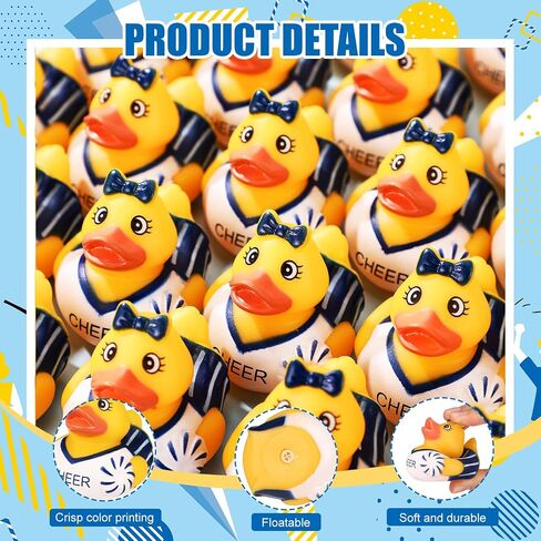 Sotiff 24 Pcs Cheer Team Gifts Bulk Cheer Rubber Ducks 2 Inch Cheerleader Rubber Ducky Bath Toy for Cheerleader Team Inspirational Gifts Beach Summer Bath Tub Pool in Saudi Arabia