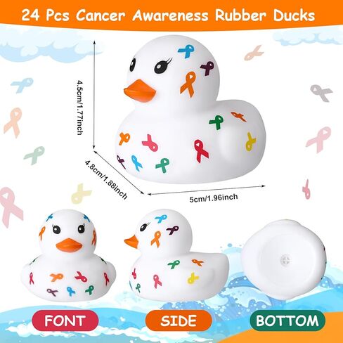 Sotiff 24 Pcs Cancer Awareness Rubber Ducks Bulk Colorful Ribbon Breast Cancer Colon Awareness Oncology Nurse Gifts Accessories Hope Faith Supplies Items for Prevention Month Women Public Activity in Saudi Arabia