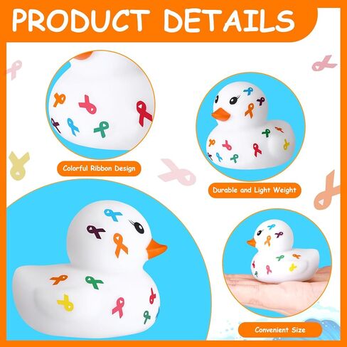Sotiff 24 Pcs Cancer Awareness Rubber Ducks Bulk Colorful Ribbon Breast Cancer Colon Awareness Oncology Nurse Gifts Accessories Hope Faith Supplies Items for Prevention Month Women Public Activity in Saudi Arabia
