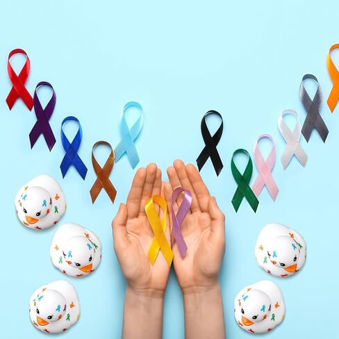 Sotiff 24 Pcs Cancer Awareness Rubber Ducks Bulk Colorful Ribbon Breast Cancer Colon Awareness Oncology Nurse Gifts Accessories Hope Faith Supplies Items for Prevention Month Women Public Activity in Saudi Arabia