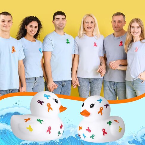 Sotiff 24 Pcs Cancer Awareness Rubber Ducks Bulk Colorful Ribbon Breast Cancer Colon Awareness Oncology Nurse Gifts Accessories Hope Faith Supplies Items for Prevention Month Women Public Activity in Saudi Arabia