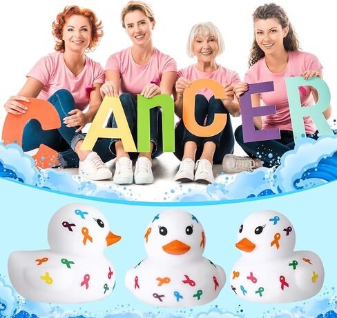 Sotiff 24 Pcs Cancer Awareness Rubber Ducks Bulk Colorful Ribbon Breast Cancer Colon Awareness Oncology Nurse Gifts Accessories Hope Faith Supplies Items for Prevention Month Women Public Activity in Saudi Arabia