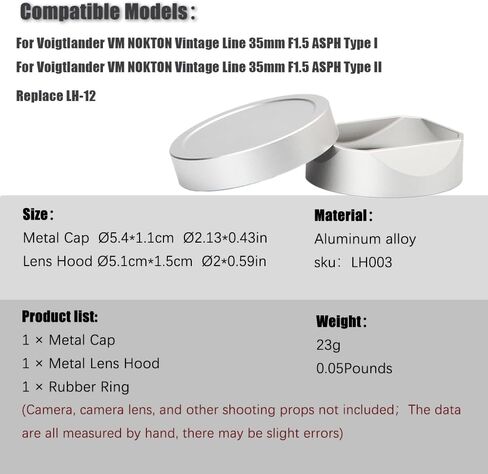 غطاء العدسة المعدنية المربعة (مع غطاء) ، متوافق مع Voigtlander Nokton 35mm F1.5 Type I & II استبدال LH-12 (Silver الألومنيوم) in Kuwait