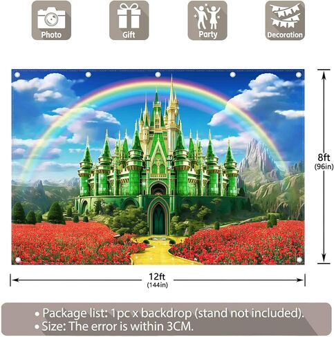 7x5ft Polyester Green Castle Backdrop Yellow Brick Road Rainbow Sky Photography Background Floral Banner Party Decorations Photo Props in Saudi Arabia
