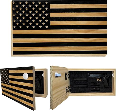Bellewood Designs American Flag - Hidden Gun Safe with Magnetic Lock | Quick Access Hidden Gun Shelf - Handcrafted Concealment Shelf - USA Made Wall Gun Safe - Patriotic Wall Decor in Kuwait