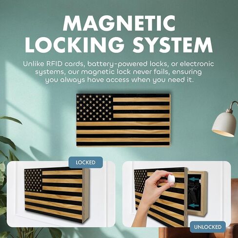 Bellewood Designs American Flag - Hidden Gun Safe with Magnetic Lock | Quick Access Hidden Gun Shelf - Handcrafted Concealment Shelf - USA Made Wall Gun Safe - Patriotic Wall Decor in Kuwait