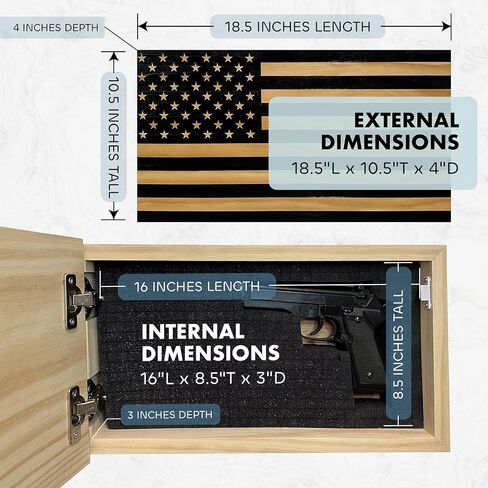 Bellewood Designs American Flag - Hidden Gun Safe with Magnetic Lock | Quick Access Hidden Gun Shelf - Handcrafted Concealment Shelf - USA Made Wall Gun Safe - Patriotic Wall Decor in Kuwait