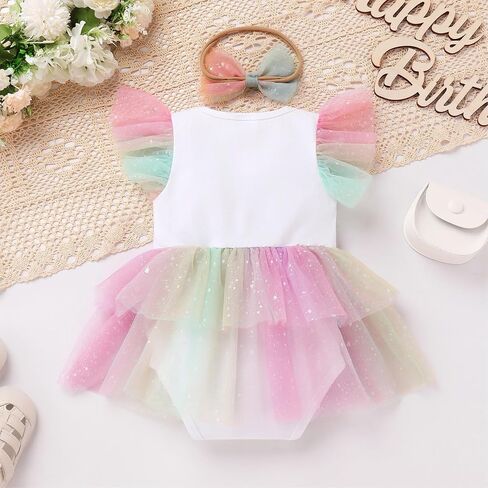 Odasdo Baby Girls 1st Birthday Cake Smash Outfit Flutter Sleeve Tutu Romper Dress مع مجموعة عائق Bowknot in Saudi Arabia