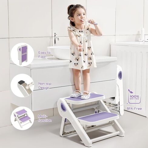 MoreFeel Foldable Toddler Step Stool for Bathroom Sink - 2-Step Kids Stool for Potty Training, Kitchen Counter & Bedroom, Sturdy Non-Slip Child Safety Stool Helper in Saudi Arabia