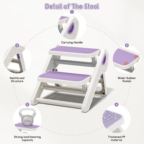 MoreFeel Foldable Toddler Step Stool for Bathroom Sink - 2-Step Kids Stool for Potty Training, Kitchen Counter & Bedroom, Sturdy Non-Slip Child Safety Stool Helper in Saudi Arabia