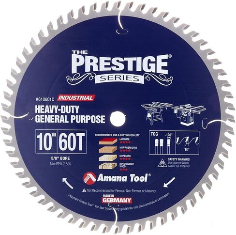 Amana Tool 610601C Carbide Tabled Prestige General الغرض 10 بوصة D X 60T TCG ، 10 درجة ، 5/8 شفرة المنشار الدائري تتحمل in Kuwait