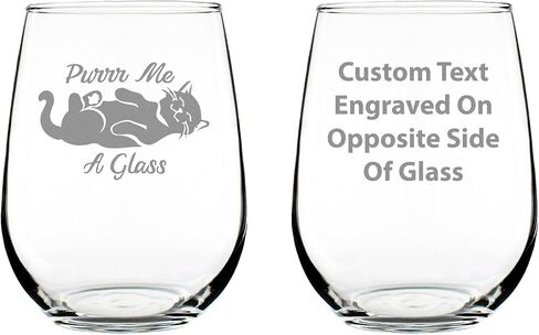 Purr Me A Glass - كأس نبيذ بدون جذع للقطط، أقوال محفورة، هدية لطيفة ومضحكة للقطط، أكواب كبيرة in Kuwait