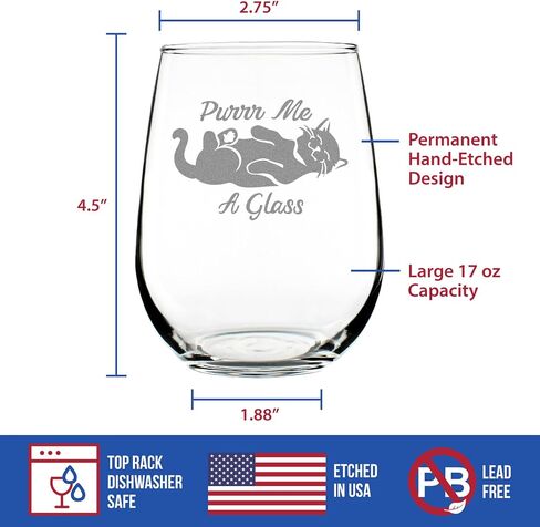 Purr Me A Glass - كأس نبيذ بدون جذع للقطط، أقوال محفورة، هدية لطيفة ومضحكة للقطط، أكواب كبيرة in Kuwait
