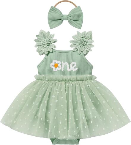 ODASDO 1st عيد ميلاد فتاة الزي زهرة التطريز TUTU TULLE ROMPER فستان مع مجموعة رئيس BOWKNOT in Saudi Arabia