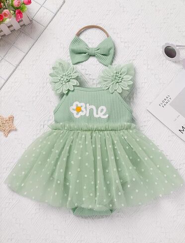 ODASDO 1st عيد ميلاد فتاة الزي زهرة التطريز TUTU TULLE ROMPER فستان مع مجموعة رئيس BOWKNOT in Saudi Arabia