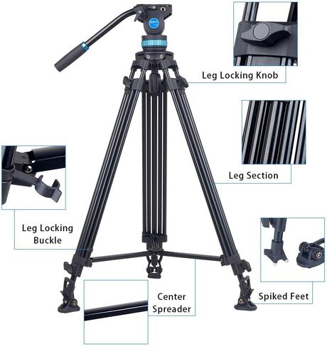 SIRUI SH-15 Aluminum Video Tripod with 360° Fluid Head, 61″ Professional Heavy Duty Tripod Kit for DSLR Cameras, Max Load 22lbs in Saudi Arabia