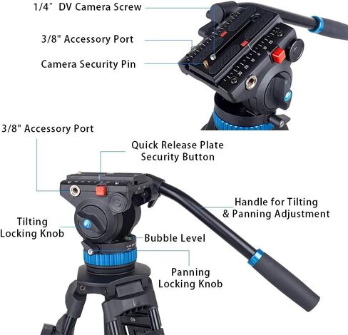 SIRUI SH-15 Aluminum Video Tripod with 360° Fluid Head, 61″ Professional Heavy Duty Tripod Kit for DSLR Cameras, Max Load 22lbs in Saudi Arabia