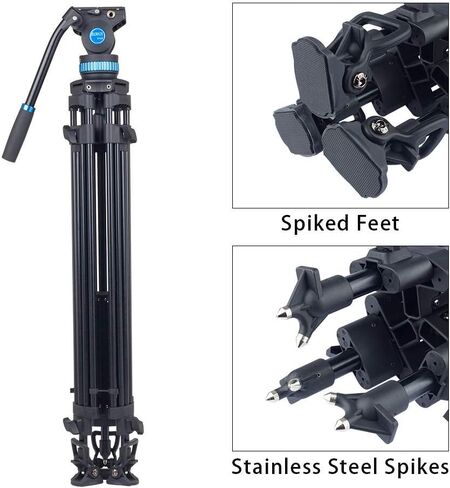 SIRUI SH-15 Aluminum Video Tripod with 360° Fluid Head, 61″ Professional Heavy Duty Tripod Kit for DSLR Cameras, Max Load 22lbs in Saudi Arabia
