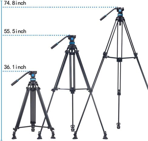 SIRUI SH-15 Aluminum Video Tripod with 360° Fluid Head, 61″ Professional Heavy Duty Tripod Kit for DSLR Cameras, Max Load 22lbs in Saudi Arabia