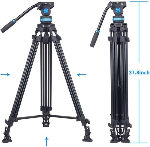 SIRUI SH-15 Aluminum Video Tripod with 360° Fluid Head, 61″ Professional Heavy Duty Tripod Kit for DSLR Cameras, Max Load 22lbs in Saudi Arabia