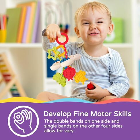 ألعاب ليكي مونتيسوري للطفل بعمر 1+ سنة، ألعاب حسية للأطفال الصغار 1-3 سنوات، خيوط تسنين من السيليكون للأطفال، لعبة سفر لعمر 18 شهرًا فما فوق، هدية لحفلة استقبال المولود الجديد وكرسي سيارة مرتفع (ألوان زاهية) in Kuwait