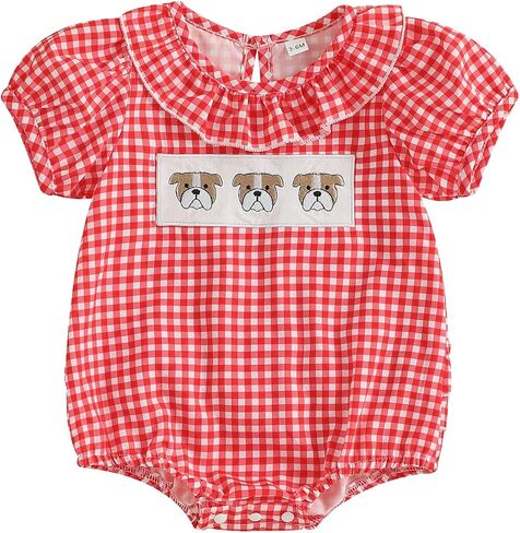 ZyHwShine Baby Girl Football Outfit Infant Football Embroidery Bubble Romper Smocked Onesie Newborn Football Summer Clothes in Saudi Arabia
