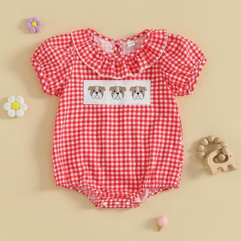 ZyHwShine Baby Girl Football Outfit Infant Football Embroidery Bubble Romper Smocked Onesie Newborn Football Summer Clothes in Saudi Arabia