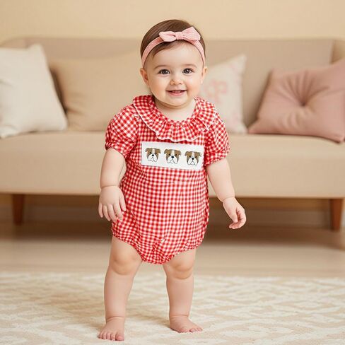 ZyHwShine Baby Girl Football Outfit Infant Football Embroidery Bubble Romper Smocked Onesie Newborn Football Summer Clothes in Saudi Arabia