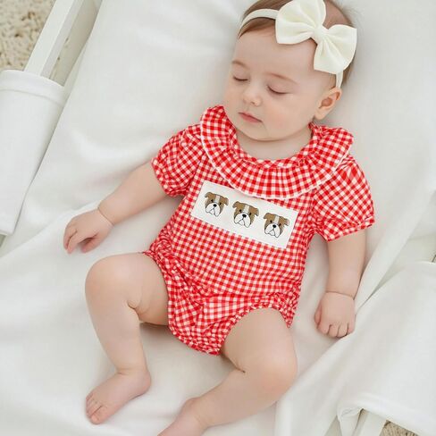 ZyHwShine Baby Girl Football Outfit Infant Football Embroidery Bubble Romper Smocked Onesie Newborn Football Summer Clothes in Saudi Arabia