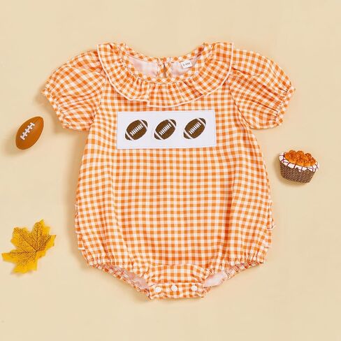 ZyHwShine Baby Girl Football Outfit Infant Football Embroidery Bubble Romper Smocked Onesie Newborn Football Summer Clothes in Saudi Arabia