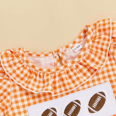 ZyHwShine Baby Girl Football Outfit Infant Football Embroidery Bubble Romper Smocked Onesie Newborn Football Summer Clothes in Saudi Arabia