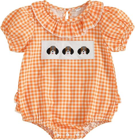 ZyHwShine Baby Girl Football Outfit Infant Football Embroidery Bubble Romper Smocked Onesie Newborn Football Summer Clothes in Saudi Arabia