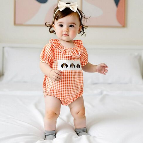 ZyHwShine Baby Girl Football Outfit Infant Football Embroidery Bubble Romper Smocked Onesie Newborn Football Summer Clothes in Saudi Arabia