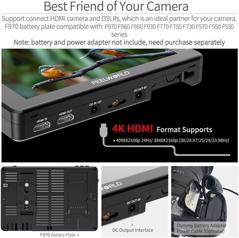 FEELWORLD LUT7 PRO 7 Inch 2200nits 3D LUT Touch Screen DSLR Camera Field Director AC Monitor F970 External Power and Install Kit 4K HDMI Input Output 1920X1200 IPS Panel in Saudi Arabia