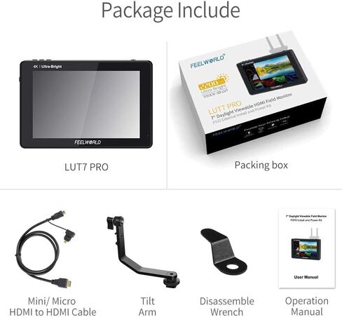 FEELWORLD LUT7 PRO 7 Inch 2200nits 3D LUT Touch Screen DSLR Camera Field Director AC Monitor F970 External Power and Install Kit 4K HDMI Input Output 1920X1200 IPS Panel in Saudi Arabia