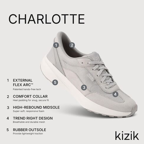Kizik Womens Shoes: Charlotte - Comfortable, Breathable, Casual Slip On Sneakers, Lightweight Mesh, Hands Free Convenience in a Timeless Style - Womens in Saudi Arabia