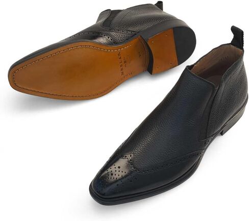 Mezlan - Wing Tip Demi Boot - مزيج من اللمعان المتناقض والعجل المزخرف - العرض المتوسط ​​- مصنوع يدويًا في إسبانيا in Kuwait