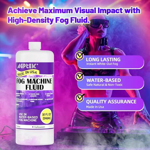 AGPTEK 1Gallon Smoke Fog Machine Liquid, Fog Juice for 400-1500 Watt Foggers,Water-Based,Thick Atmosphere, Ideal for Indoor and Outdoor Venues Made in USA in Kuwait