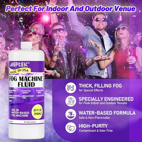 AGPTEK 1Gallon Smoke Fog Machine Liquid, Fog Juice for 400-1500 Watt Foggers,Water-Based,Thick Atmosphere, Ideal for Indoor and Outdoor Venues Made in USA in Kuwait