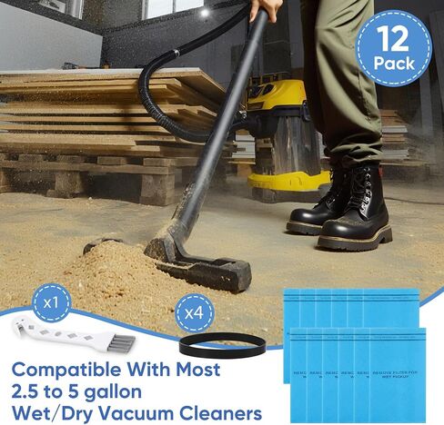 12 Pack Wet Dry Vac Filter Bags Fit for Stinger 2.5 to 5 Gallon Wet Dry Vacuum WS0255VA,WORKSHOP WS01025F,Craftsman 9-38737,MultiFit VF2000,Select Husky Bucket Head Shop Vacuums in Kuwait